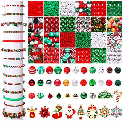 NVENF 2300PCS+ Christmas Beads Charms for Jewelry Making, Enamel Wreath Elk Snowman Snowflake Charms, Red Green Christmas Clay Beads, Assorted Rhinestone Star CCB Beads for DIY Bracelet - Image 5
