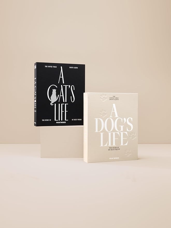 Printworks Dog Album – A Dog’s Life – Beige Cloth Memory Book with 30 Pages – Large Keepsake for 4x6 Photos with Writing Space – Expandable Pet Photo Album
