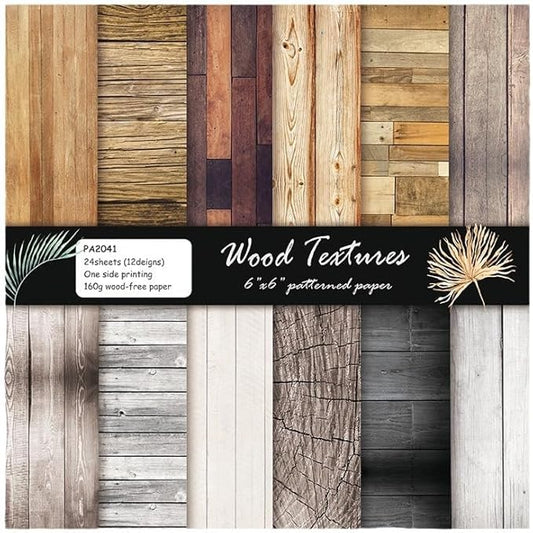 DESEACO 6x6 Inch Scrapbook Paper Pad, Single Sided 12 Unique Vintage Wood Designs for DIY Craft Projects, Card Making and Album Decoration-24 Sheets
