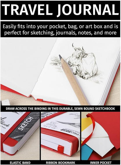 Pro Art Premier Sketch Book Travel 6"x 4" White 74lb Red 80 Sheets, Sketch Book, Sketchbook, Drawing Pad, Pad, Drawing Paper, Art Book, Paper, Sketchbook for