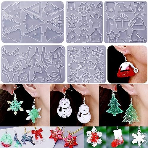 Christmas Earring Molds, 5 Pcs Christmas Style Resin Earring Molds by ZQYSING