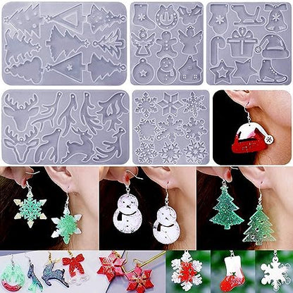 Christmas Earring Molds, 5 Pcs Christmas Style Resin Earring Molds by ZQYSING