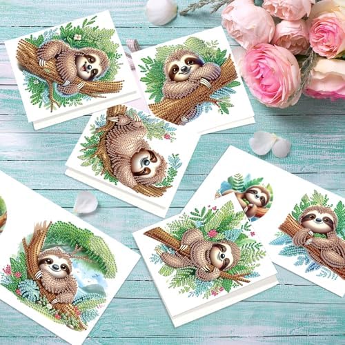 antor 6-Pack Sloth Diamond Art Greeting Cards – DIY 5D Diamond Painting Greeting Card Kits for Adults with Envelopes, Relaxing Rhinestone Card Kit Featuring Cute Hanging Sloths on Tree Branches - Image 5