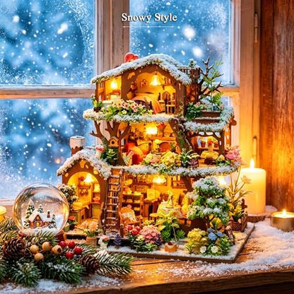 RHZN DIY Miniature House Kit for Adults Mini House Snow Tree House - Image 3