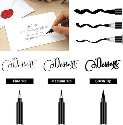 Rilanmit Calligraphy Pens Set for Beginners, Hand Lettering Pens Brush Drawing Markers Kits Chinese Japenese Pens Black Ink for Journaling, Writing, Art Drawing, 3 Size(Pack of 6)