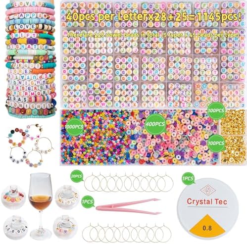 Glow in the Dark Letter Beads Kit for Jewelry Making, 31-Grid Organizer with 4x7mm Acrylic Alphabet Beads (1.5mm Hole), Includes Clay Heishi, Seed Beads, Metal Rings (Glow&Colorful) - Image 2