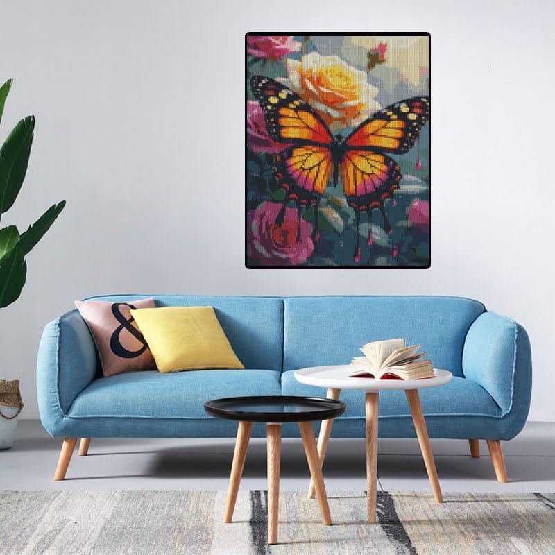 Butterfly & Flower Stamped Cross Stitch Kit, Embroidery 11.8x15.7in - Image 3