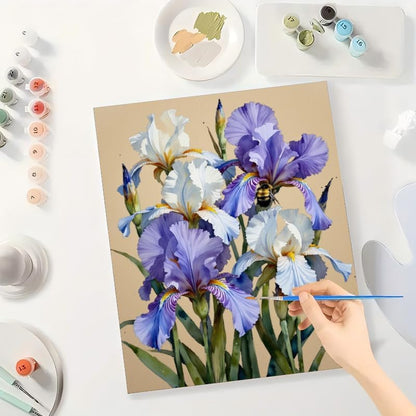 Flower Paint by Numbers Kit for Adults - DIY Iris Bouquet with Bumblebee Painting on Canvas, Acrylic Paint Set, Suitable for Beginners, Art for Home Decoration or Gifts(8X12IN Framed) - Image 3