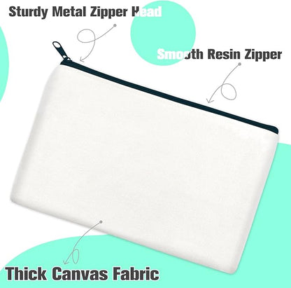 ZeeDix Canvas Pouch- Multi-purpose Cosmetic Bag with Zipper, DIY Craft Canvas Zipper Pouch Blank Makeup Bags Bulk Travel Toiletry Bag for Storage (8.3 x 5 inches)
