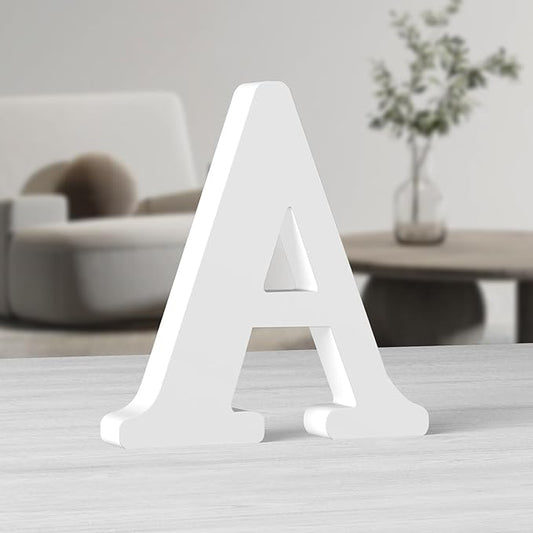AOCEAN 10 Inch White Big Wood Letters, Unfinished Wooden Letters for Wall Decor Decorative Standing Letters Slices Sign Board Decoration for Craft Home Party Projects (A)