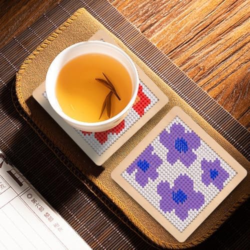INFUNLY 6pcs DIY Flower Coaster Needlepoint Kit for Beginners 3.94"×3.94" Floral Coaster Needlepoints Kit with Instruction Embroidery Set Pre-Printed Pattern for Embroidery Craft Amateurs - Image 3