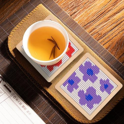 INFUNLY 6pcs DIY Flower Coaster Needlepoint Kit for Beginners 3.94"×3.94" Floral Coaster Needlepoints Kit with Instruction Embroidery Set Pre-Printed Pattern for Embroidery Craft Amateurs - Image 3