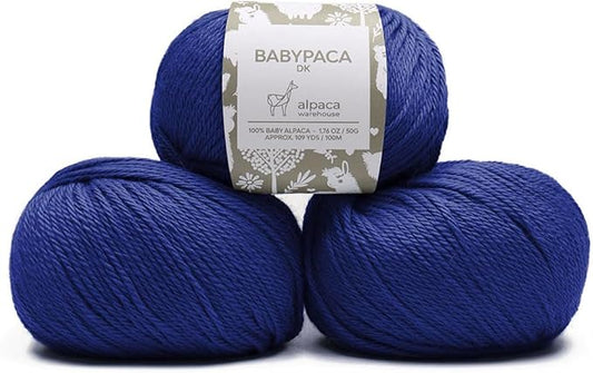 100% Baby Alpaca Yarn Wool Set of 3 Skeins (150 Grams) DK Weight - Made in Peru - Heavenly Soft and Perfect for Knitting and Crocheting (Azure Blue, DK)