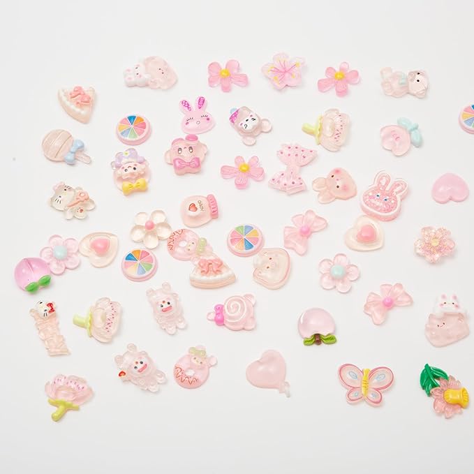 60pcs Slime Cute Set for Crafts, Resin Charms Set Ornament Scrapbooking, 3D Flatback Cute Charms for Embellishments Scrapbook and Mini Decorations (Pink)