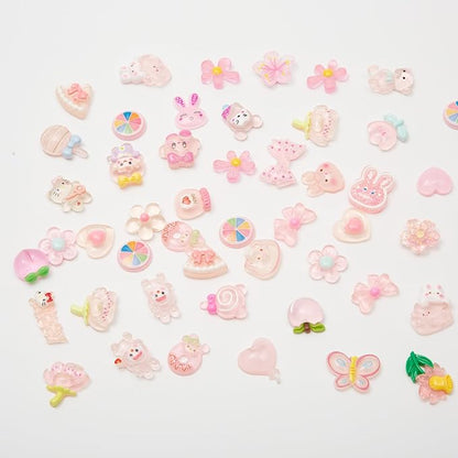 60pcs Slime Cute Set for Crafts, Resin Charms Set Ornament Scrapbooking, 3D Flatback Cute Charms for Embellishments Scrapbook and Mini Decorations (Pink)