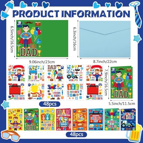 Fullhawl 48 Set Father's Day Card Making Kit with Stickers and Envelopes - Image 3