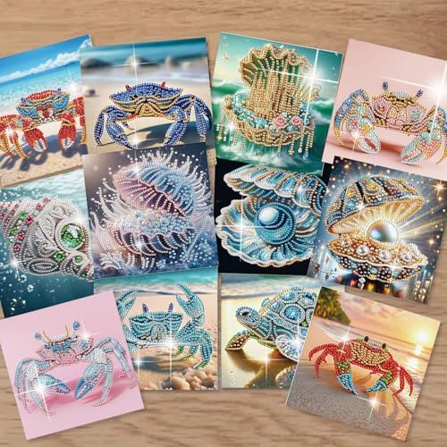 12pcs Diamond Art Greeting Cards for Adults, DIY Beach Life Design Card Making Kit with Envelopes, All-Occasion Handmade Cards for Anniversary, Birthday, Daily Use - Image 4