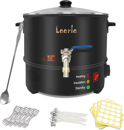 Leerie 16Lbs Wax Melter for Candle Making, L8 Large Electric Wax Melting Pot of Wax, Soy Wax Business Home Candle Making Kit with Heating Core Brass Spout & Temp Control