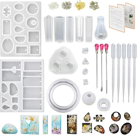 LET'S RESIN Jewelry Making Kit with 16 Silicone Molds, 100 Eye Pins, and Tools for Resin Crafts