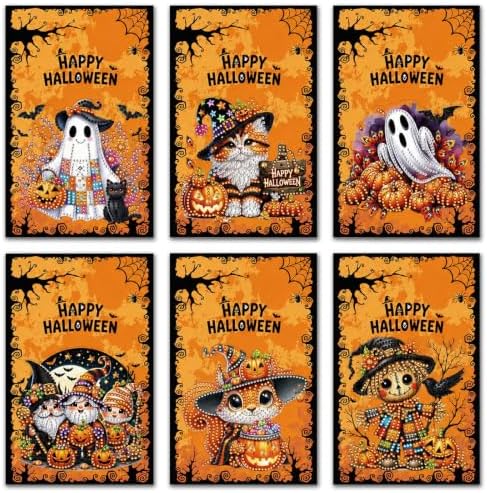 6PCS Halloween Easel Diamond Art Greeting Cards Kit by VODAPYC