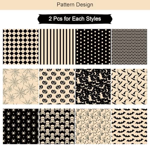 24 Sheets Halloween Pattern Paper Set, 11.8"x11.8" Scrapbooking Supplies Paper Spider Pumpkin Bat Plaid Stripe Dot Origami Paper - 12 Styles - Image 3