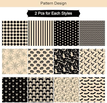24 Sheets Halloween Pattern Paper Set, 11.8"x11.8" Scrapbooking Supplies Paper Spider Pumpkin Bat Plaid Stripe Dot Origami Paper - 12 Styles - Image 3