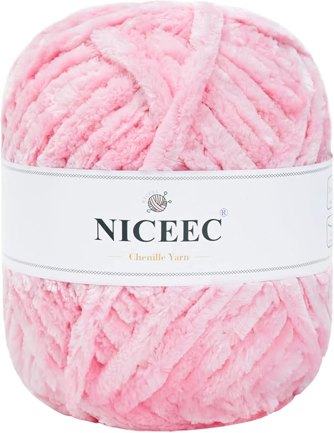 NICEEC 300g Soft Chenille Yarn Blanket Velvet Yarn for Knitting, Crochet, Weaving DIY Craft Total Length 150m (164yds)_Pink