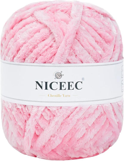 NICEEC 300g Soft Chenille Yarn Blanket Velvet Yarn for Knitting, Crochet, Weaving DIY Craft Total Length 150m (164yds)_Pink