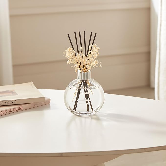 Donurex Flower Reed Diffuser Set 5.07oz Olive Flower Scent Diffuser with Sticks Home Fragrance Reed Diffuser for Bathroom Shelf Decor