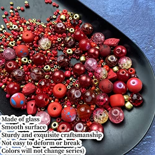 Assorted Glass Resin Beads Multi Size Colors Smooth Cracked Gravel Millet Spacer Beads for Bracelets Necklace Earring DIY Jewelry Making Craft(Red Series) - Image 3