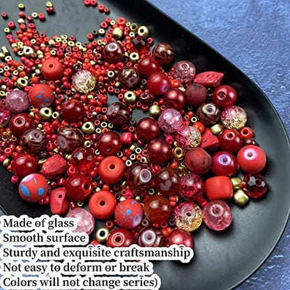 Assorted Glass Resin Beads Multi Size Colors Smooth Cracked Gravel Millet Spacer Beads for Bracelets Necklace Earring DIY Jewelry Making Craft(Red Series) - Image 3