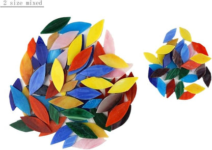 Lanyani Bright Glass Petal Mosaic Tiles, Hand-Cut Stained Glass Flower Leaves Tiles for Crafts, 100 Pieces Assorted Size&Colors…