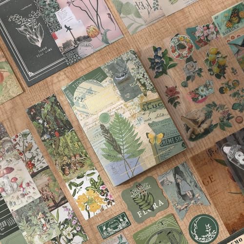 Scrapbook Photo Album Supplies Kit with Tweezers and Glue Tape, Green Aesthetic Vintage Junk Journal Scrapbooking Paper, Sticker Pack, Notebook Craft Supplies, DIY Gift for Adult Men Women (Wild Dome) - Image 3