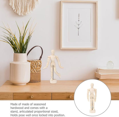 Angoily 4.5 Inch Wooden Manikin Posable Art Model Figure for Drawing Sketching with Jointed Wood Body and Stand Artists Desktop Mannequin for Home Office Decoration