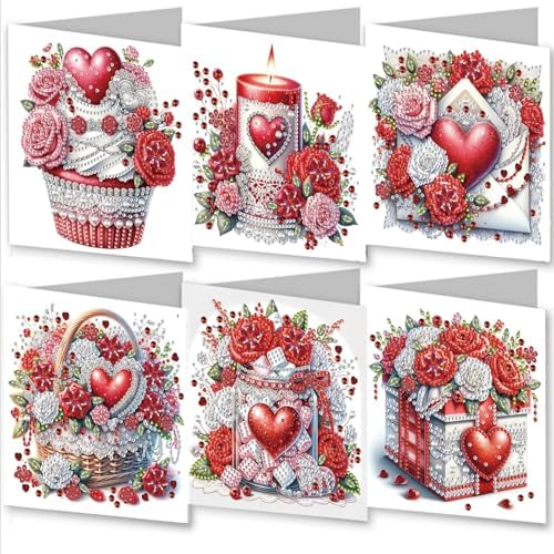 Christmas DIY Diamond Greeting Cards Set, 5D DIY Diamond Art Painting Christmas Style Greeting Card, DIY Christmas Card Making Kits for Family Friends Handmade Gift-#31-Valentine's Day Love Rose by Unknown