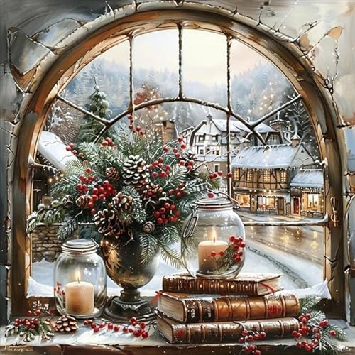 Winter Snow Landscape Cross Stitch Kit for Beginners, 13.7x13.7 inch by Unknown