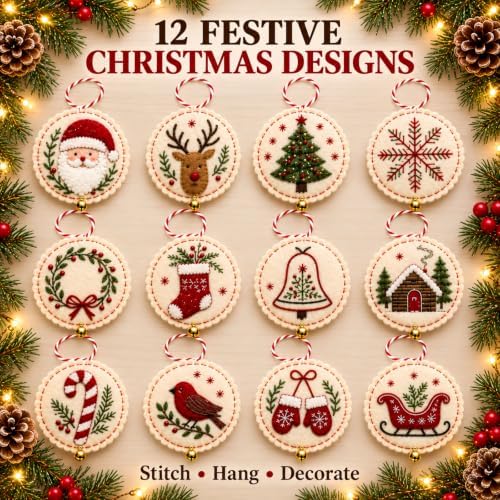 Christmas Embroidery Kit, 12PCS DIY Ornament Set for Beginners - Image 6