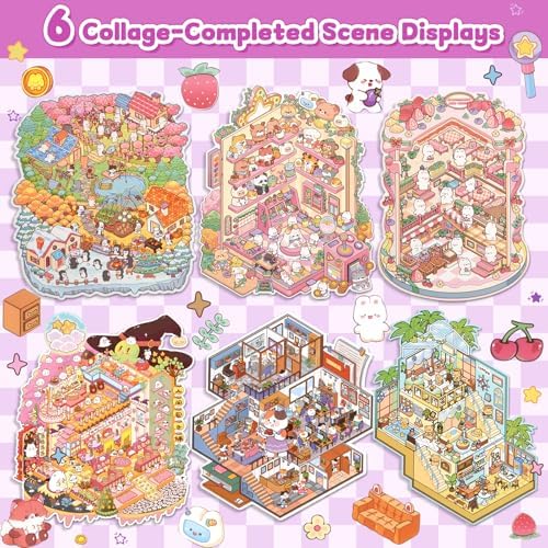 ASTARON 12 Sets DIY Large Size Sticker Scene Book,Make Own Shop Room - Image 4