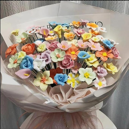 20PCS 3D Flower Ceramic Tiles,1.6" Handmade Procelain Ceramic Flowers for DIY Craft Plates Flowerpots Vases Cups Mosaic Making Supplies (3D Ceramic Flowers)