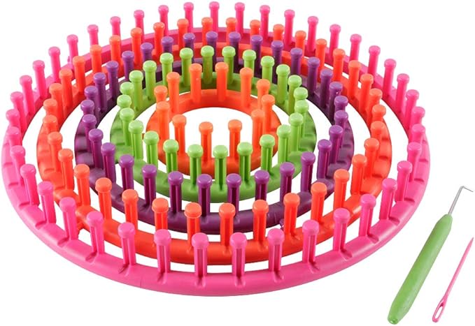 novelinks Round Knitting Looms Set - Set of 5 Plastic Looms Knitting with 1 Knitting Yarn Loom Needle and 1 Plastic Loom Pick