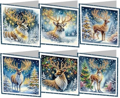 6 Pcs Christmas Tree Diamond Painting Greeting Cards Kit for Adults - DIY Snow Reindeer Rhinestone Art Cards with Envelopes, Xmas Gem Craft Set for Holiday Gifts, Party Favors, Winter Wishes by Unknown