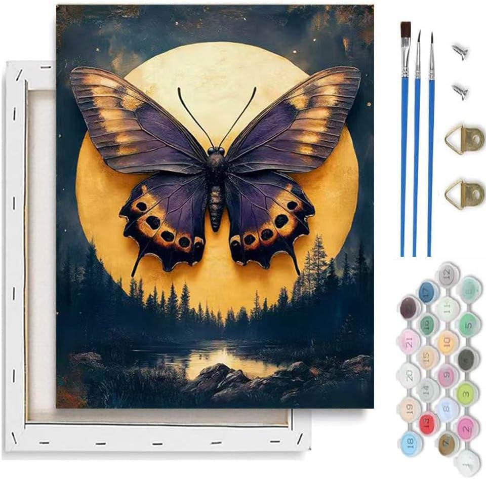 VIGEGU Butterfly Paint by Numbers Kit for Adults Beginner with Framed,Easy Adult Paint by Number Kits on Canvas DIY Painting for Beginners Art by Numbers for Home Wall Decor 10x12 Inch by VIGEGU