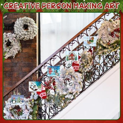 COCHIE 10 Pieces Large Christmas Unfinished Wood Crafts to Paint for Adults, Bulk Winter Predrilled Wooden Ornaments for Painting, Peppermint Candy House Paintable Wood Slices Craft Supplies - Image 5