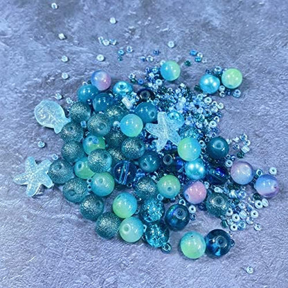 Assorted Glass Resin Beads Multi Size Colors Smooth Cracked Gravel Millet Spacer Beads for Bracelets Necklace Earring DIY Jewelry Making Craft(Starry Sky Blue Series) - Image 5