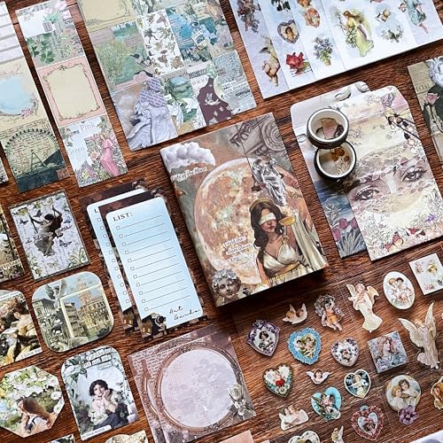 BoomTeck Vintage Aesthetic Scrapbooking Supplies, Bullet Junk Journal Kits with Scrapbook Paper, Washi Stickers, A6 Grid Notebook - DIY Craft Journaling Gift for Teen Girl Adult (Art Guide) - Image 3