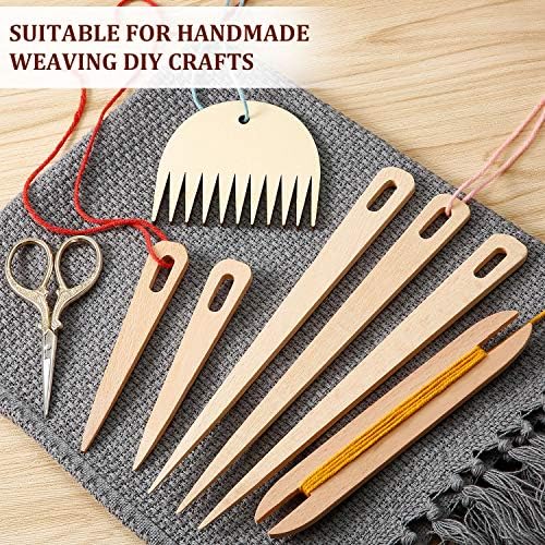 WILLBOND 7 Pcs Wood Weaving Tools Hand Loom Stick Shuttles Comb Needle - Image 6