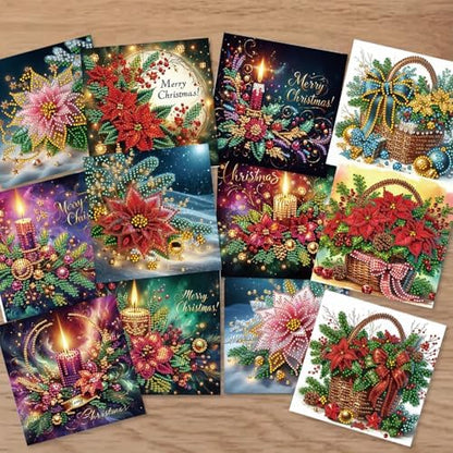 12Pack Flower Diamond Painting Greeting Card Kits DIY 5D Diamond Art with Envelopes & Rhinestones,Christmas Creative Birthday Gifts for Adults, Family, Friends (Christmas Decorations03) - Image 3