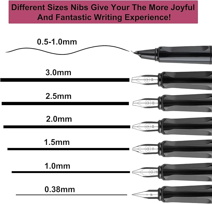 TIANREN Calligraphy Pen set,Fountain Pens with 8 Different Replaceable Nibs with 60 Ink Cartridges(12 Colors),Calligraphy set for Beginner Writing Drawing.