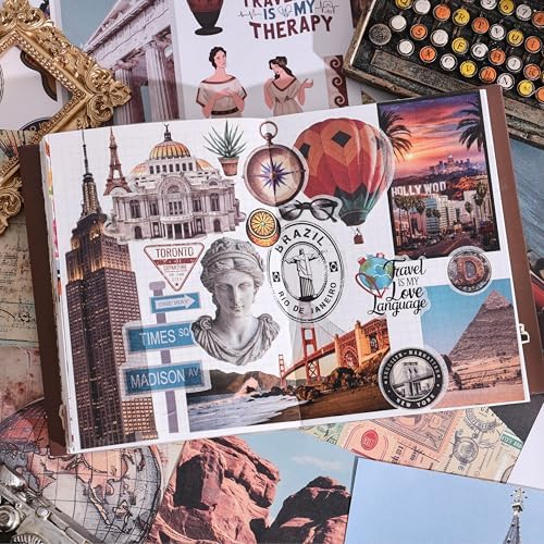 57 Sheets Vintage Travel Scrapbook Sticker Book, 500+ Vintage & Modern Stickers for Scrapbooking, 25 Pcs Ephemera Papers Art Scrapbook Supplies for Adults Teens Women Girls Junk Journal Journaling - Image 7