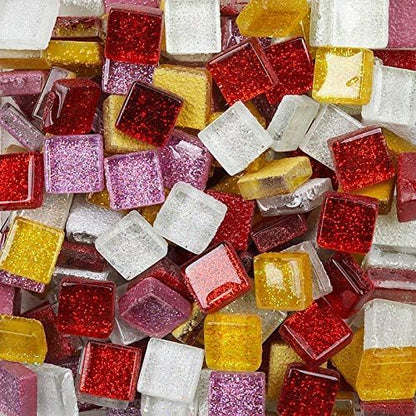 Mixed Color Mosaic Glass Tiles Shine Crystal Glass Pieces Bulk Square Glitter Crystal Mosaic Tiles for Home Decoration or DIY Crafts 200g,1x1 cm (Fruits)